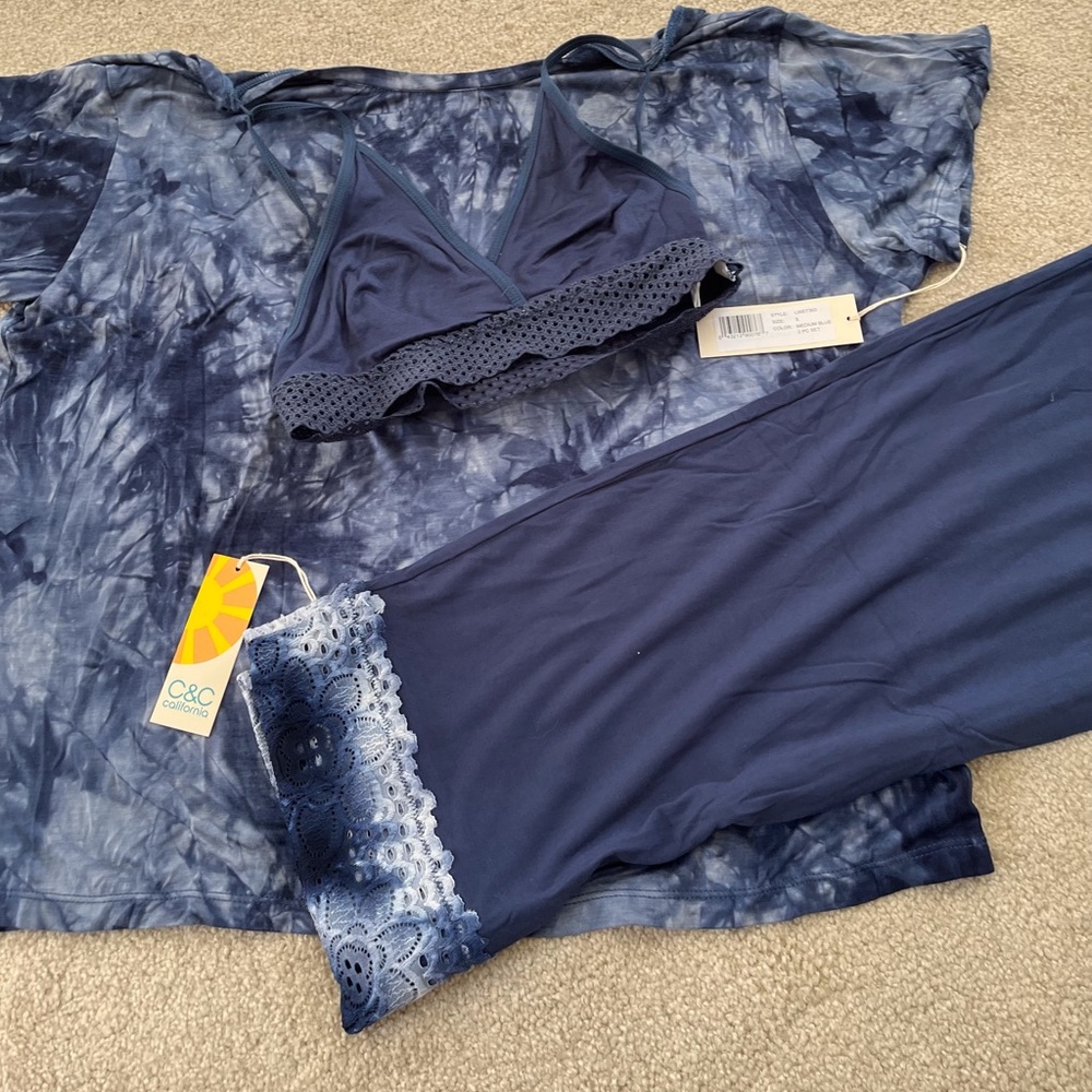 3 piece C & C California Tye Dye Pajama lounge set.